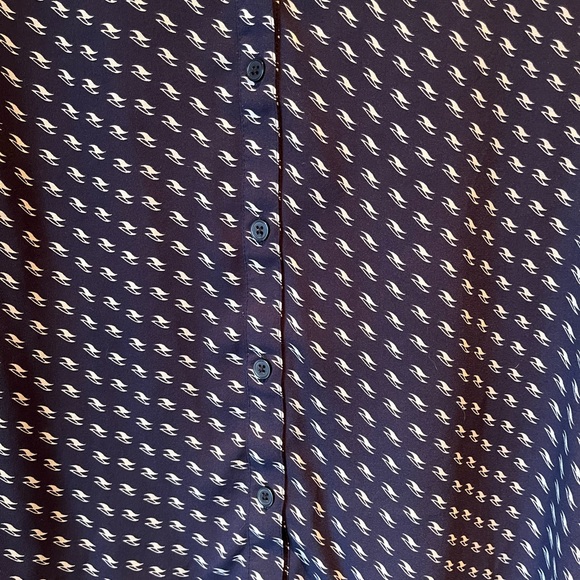 Size Small Loft Navy with White Waves Button-Up Blouse - Picture 2 of 6